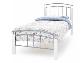 3ft Single Silver Metal & White Wooden Bed Frame